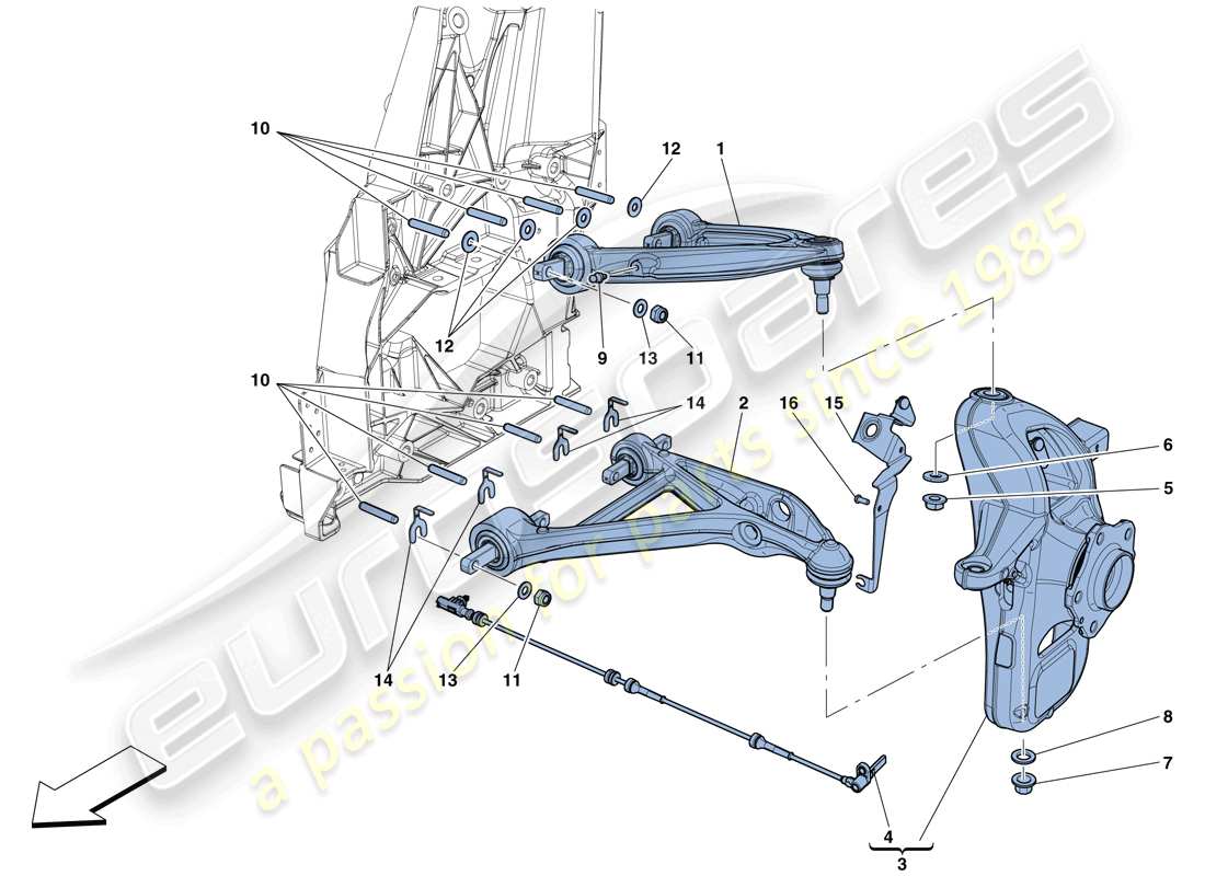 ferrari gtc4 lusso (rhd) suspensión delantera - brazos diagrama de piezas