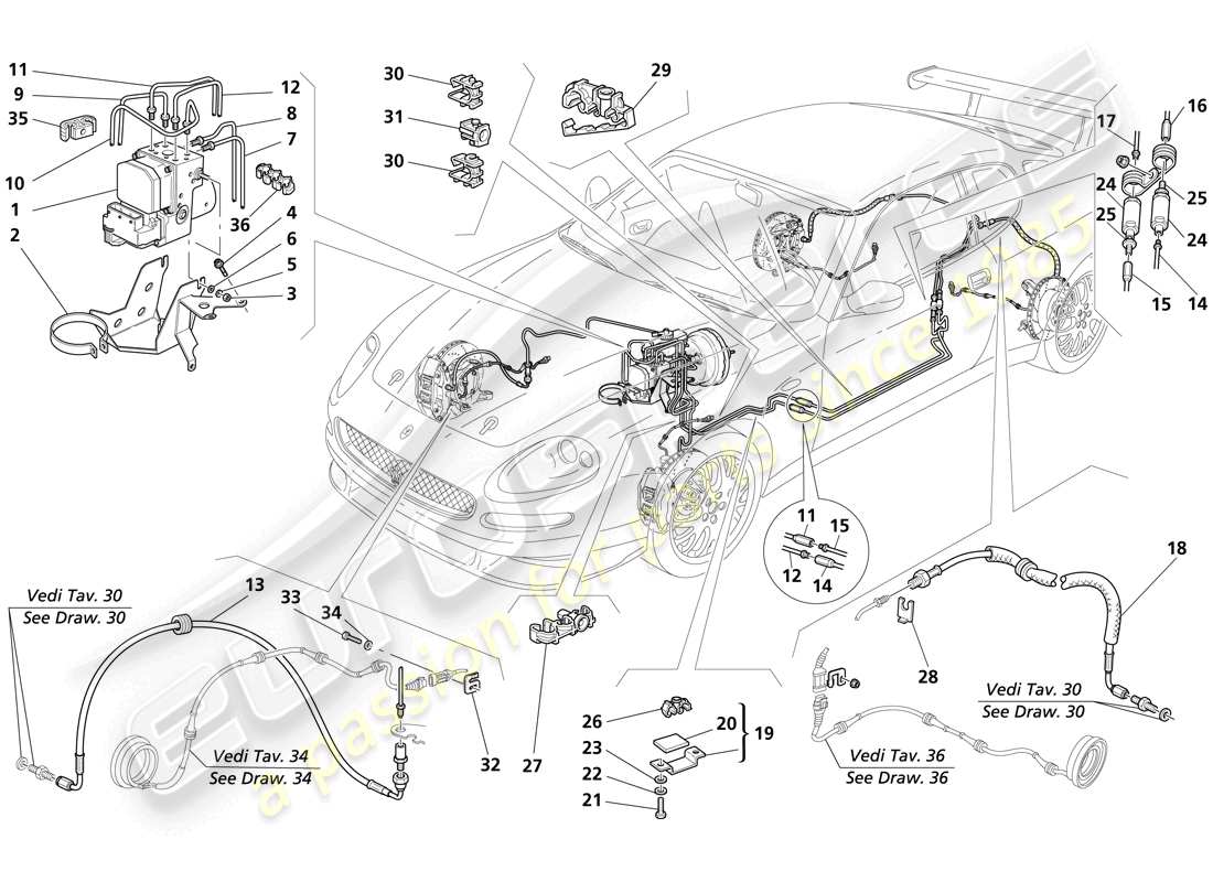maserati trofeo diagrama de piezas del sistema de frenos