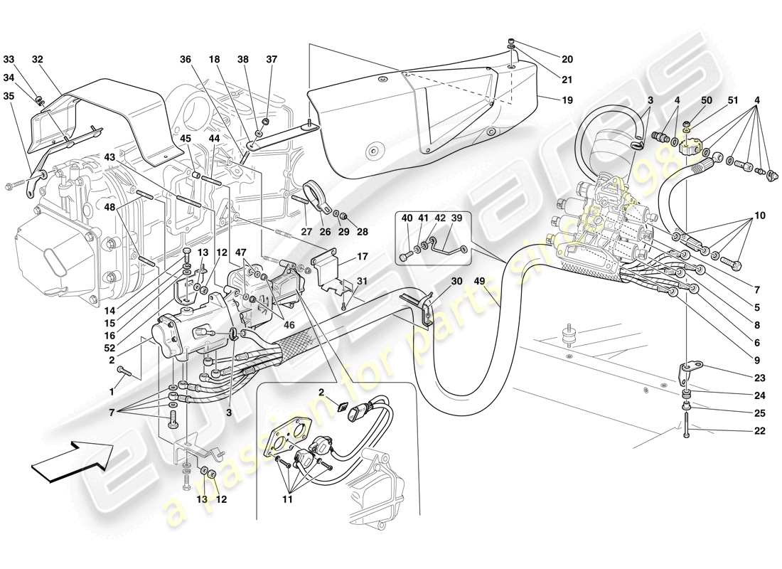 ferrari f430 scuderia spider 16m (europe) caja de cambios hidráulica f1 y control de embrague diagrama de piezas