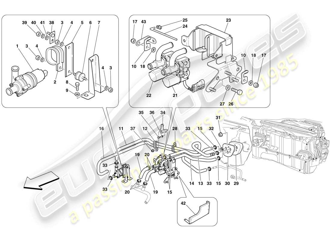 ferrari 599 gto (usa) sistema de ca - tuberías de agua diagrama de piezas