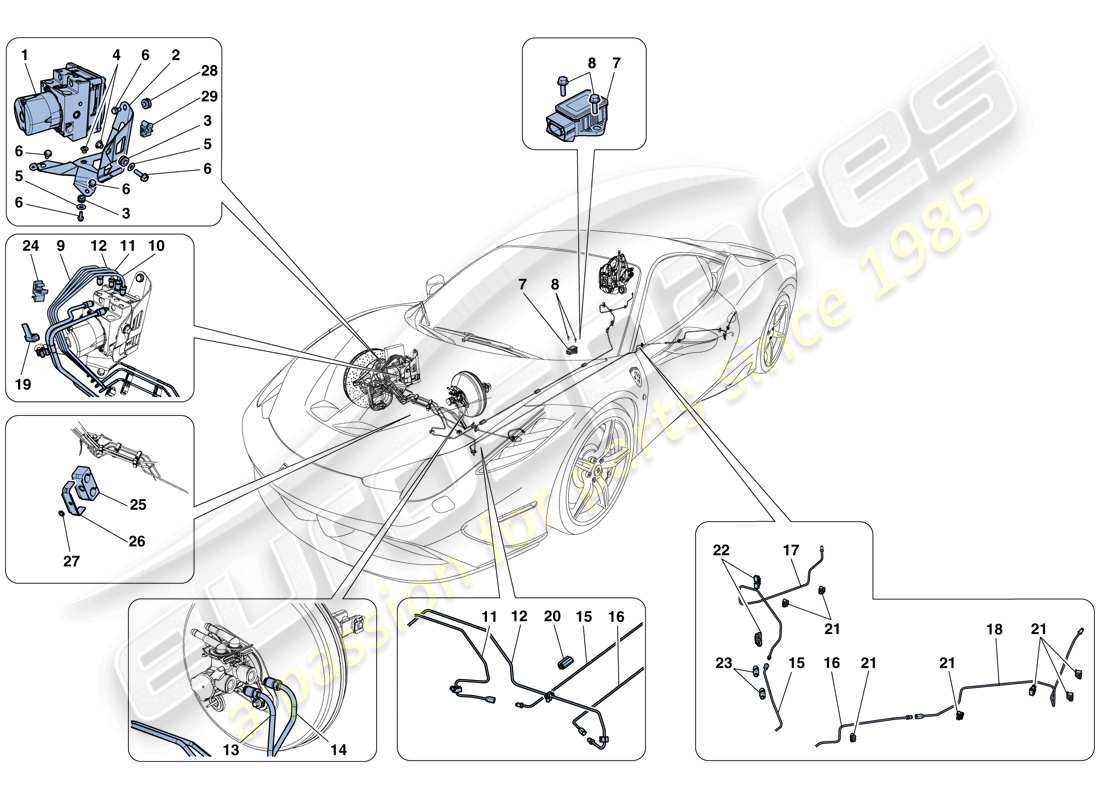ferrari 458 speciale (rhd) diagrama de piezas del sistema de frenos