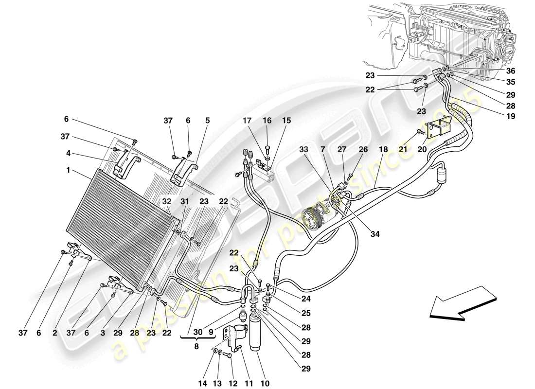 ferrari 599 gtb fiorano (usa) sistema de ca - tubos de freón diagrama de piezas