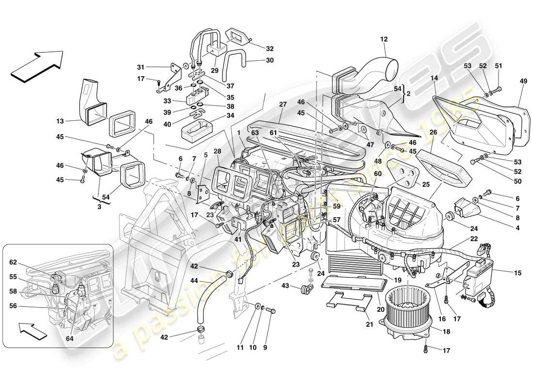 ferrari 599 gtb fiorano (usa) unidad evaporadora y controles diagrama de piezas