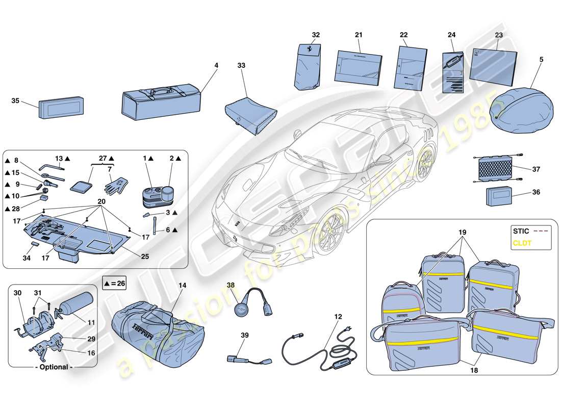ferrari f12 tdf (europe) herramientas y accesorios suministrados con el vehículo diagrama de piezas