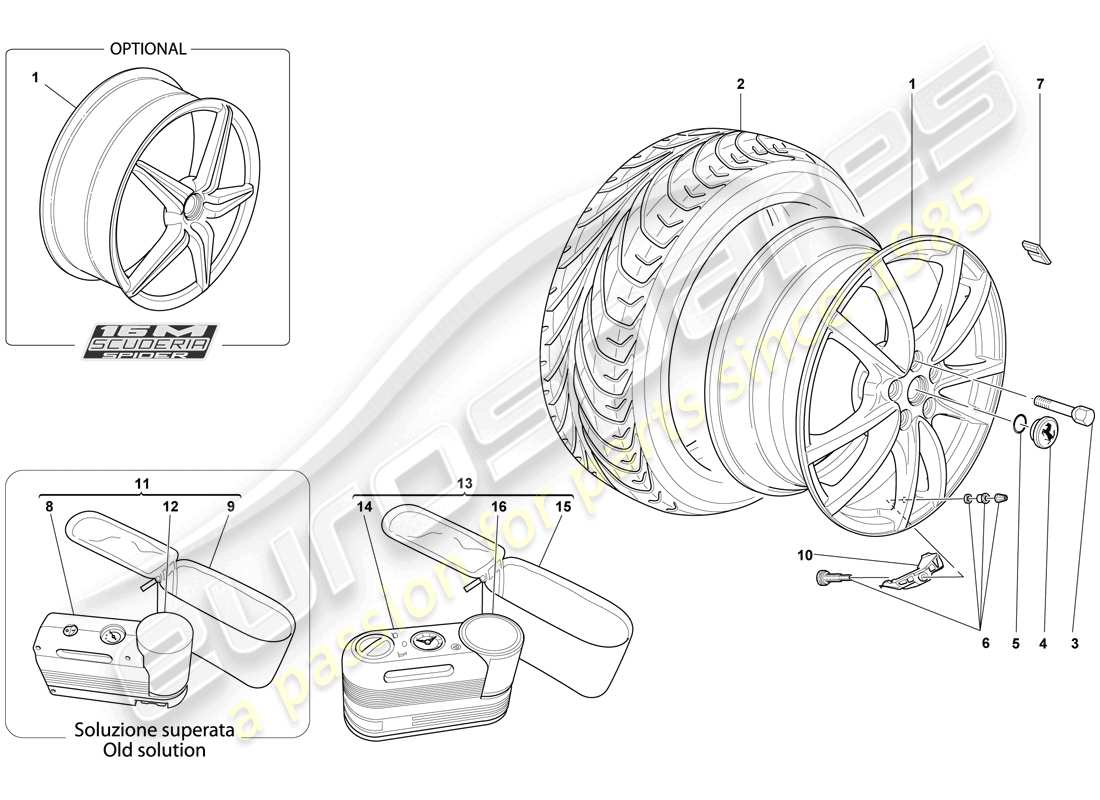 ferrari f430 scuderia spider 16m (europe) ruedas diagrama de piezas
