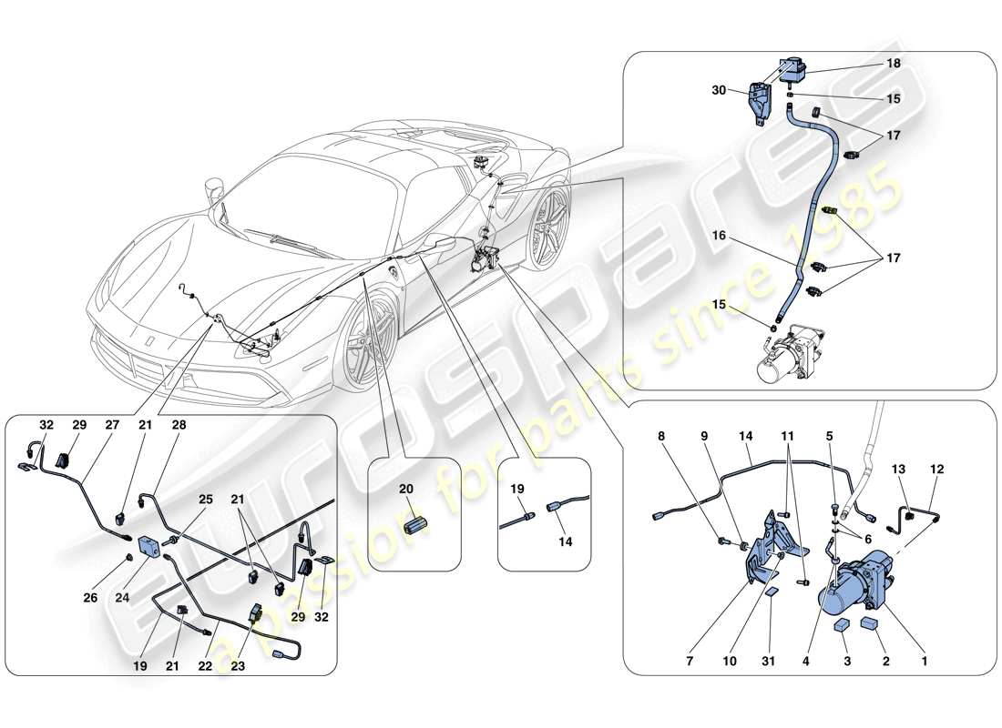 ferrari 488 spider (rhd) sistema de elevación de vehículos diagrama de piezas