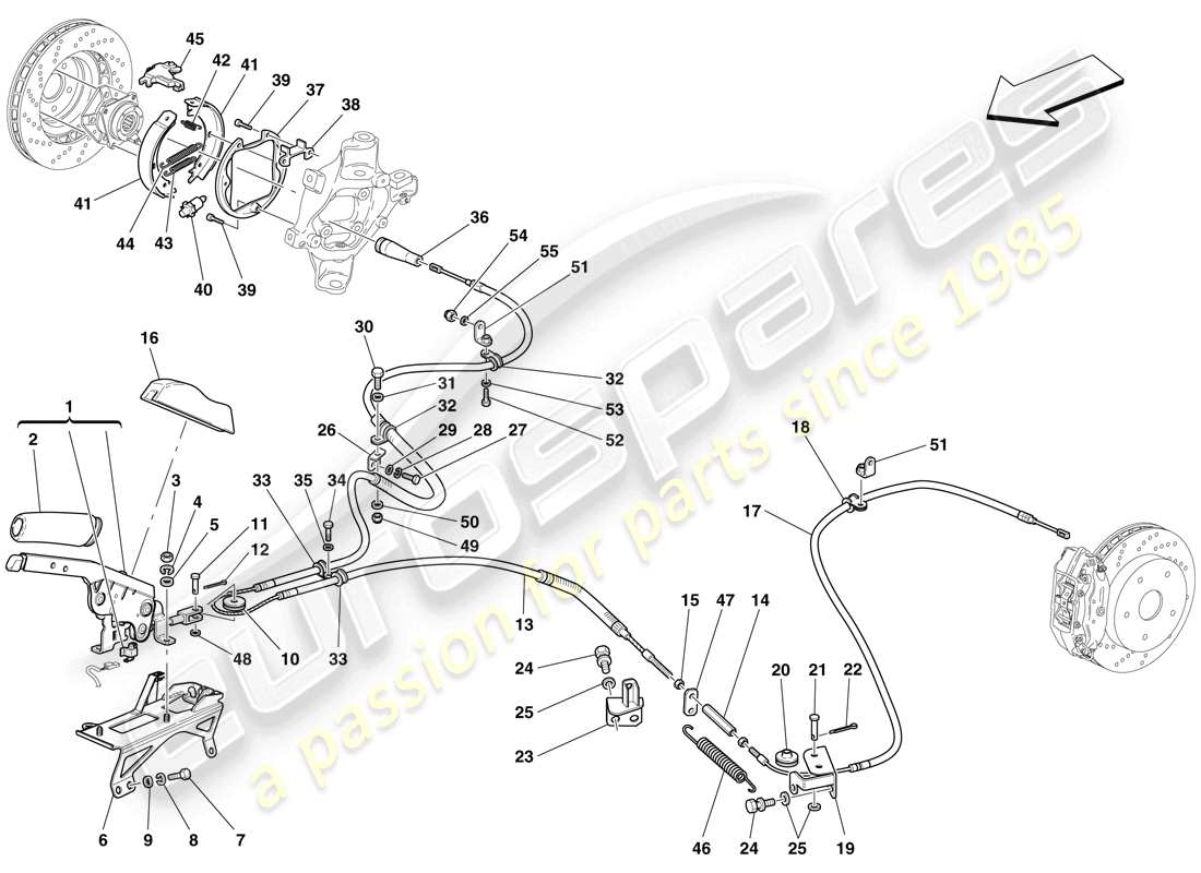 ferrari 612 scaglietti (europe) control del freno de estacionamiento diagrama de piezas