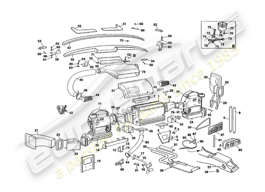aston martin v8 volante (1999) diagrama de piezas de instalación interior