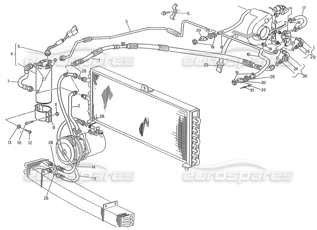 maserati 222 / 222e biturbo diagrama de piezas de la dirección derecha del sistema de aire acondicionado (premodificación)