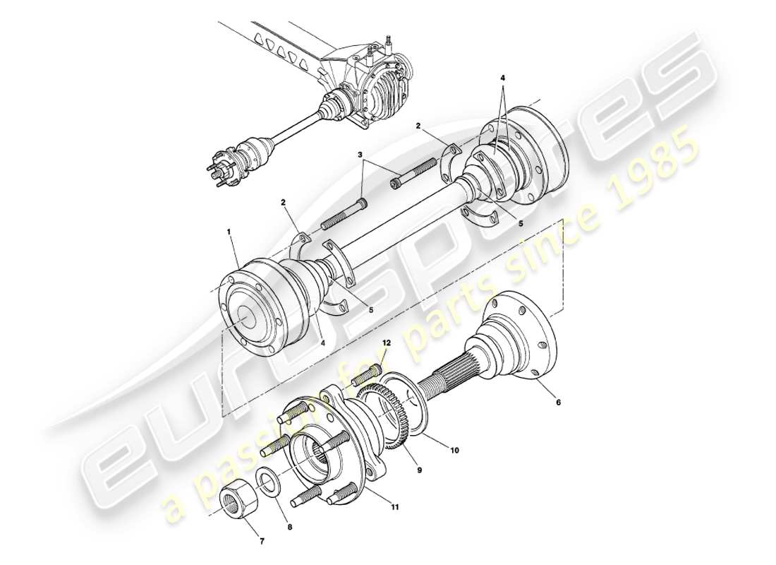 aston martin v8 volante (1997) conjunto de eje de transmisión y cubo diagrama de piezas