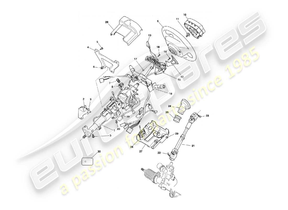 aston martin vanquish (2005) diagrama de piezas de la columna de dirección