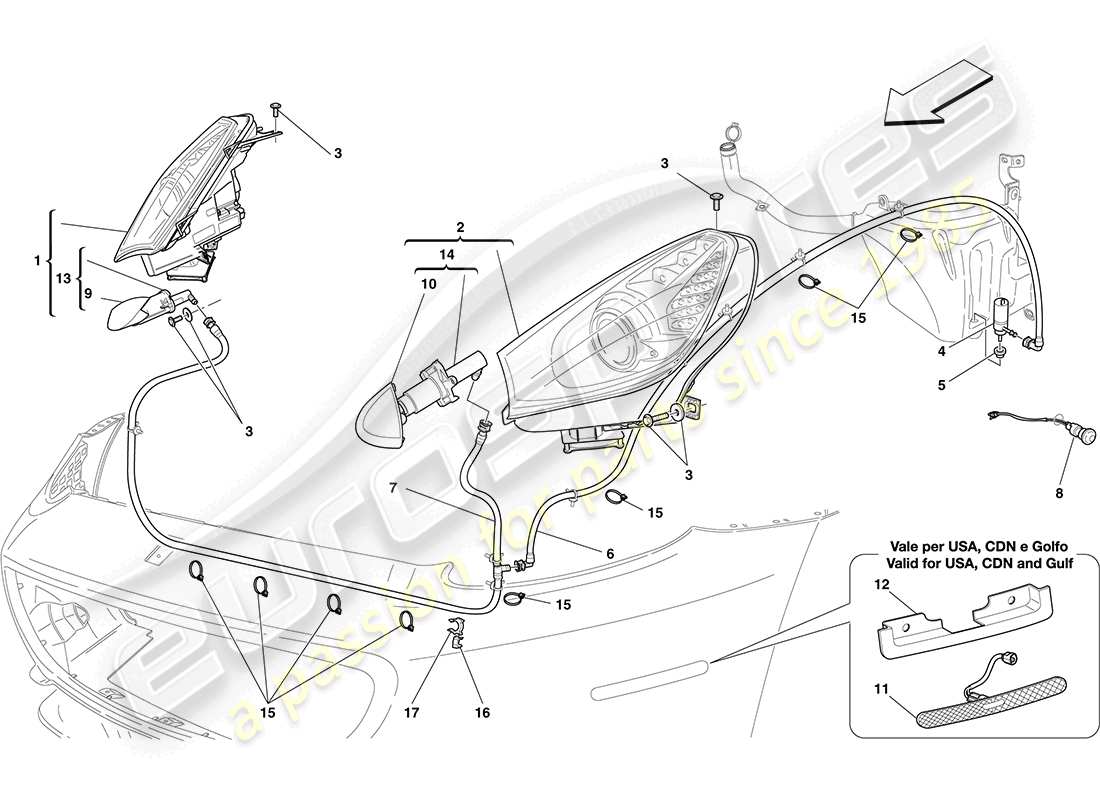 ferrari california (rhd) diagrama de piezas de faros