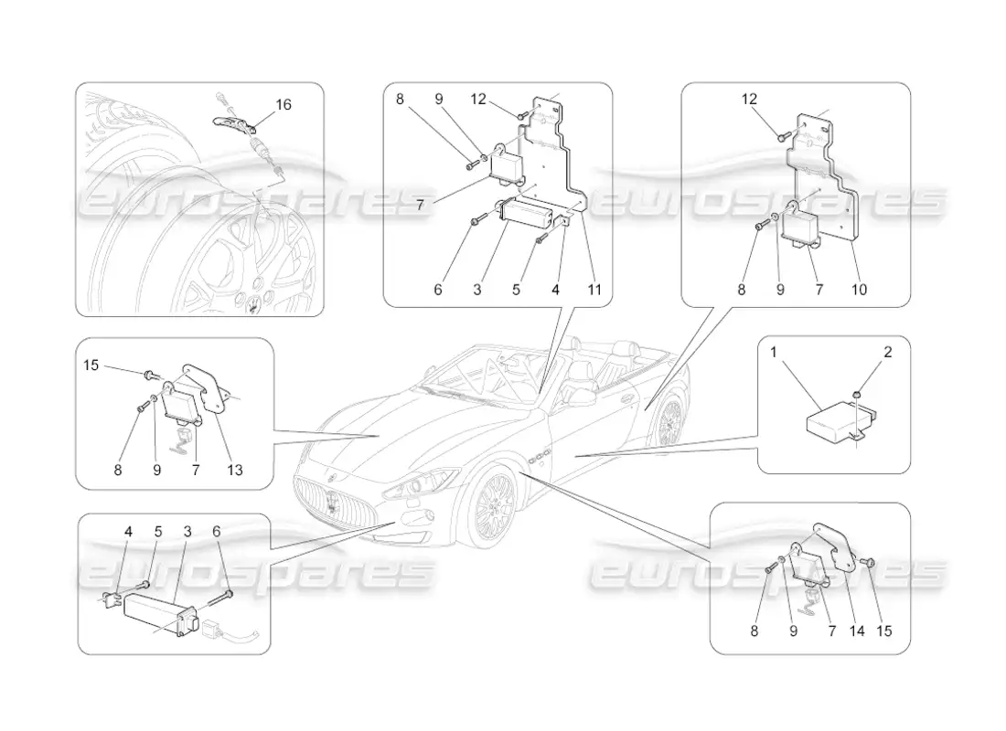 maserati grancabrio (2011) 4.7 sistema de control de presión de neumáticos diagrama de piezas