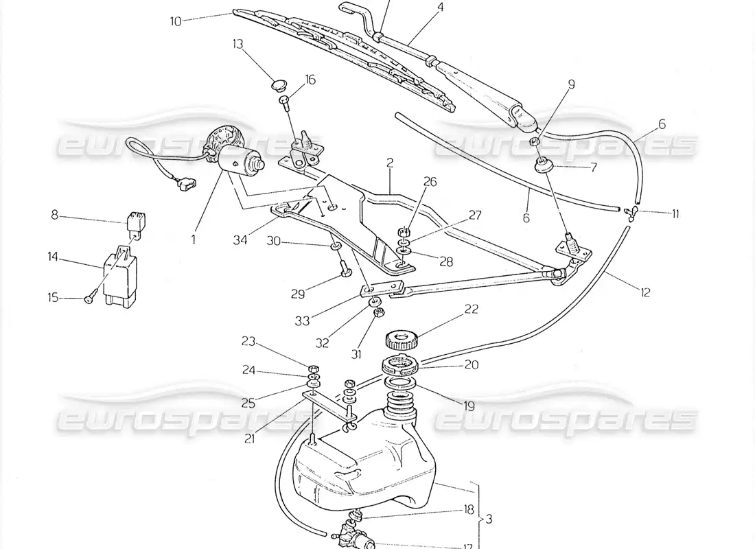 maserati 228 limpiaparabrisas - diagrama de piezas del arandela