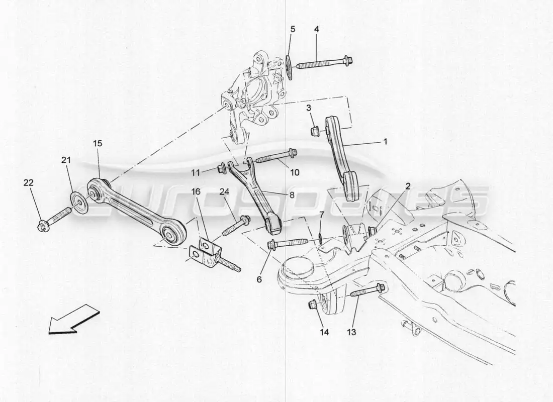 maserati qtp. v8 3.8 530bhp 2014 auto diagrama de piezas de la suspensión trasera