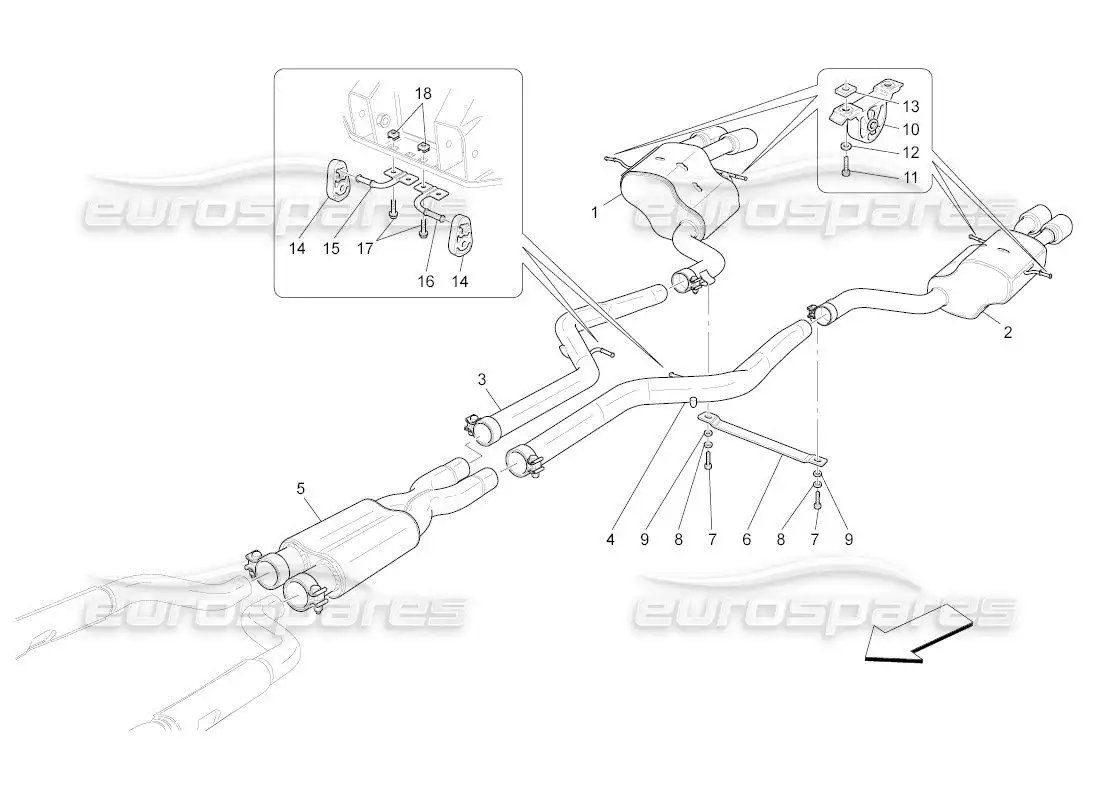 maserati qtp. (2011) 4.2 auto diagrama de piezas de silenciadores
