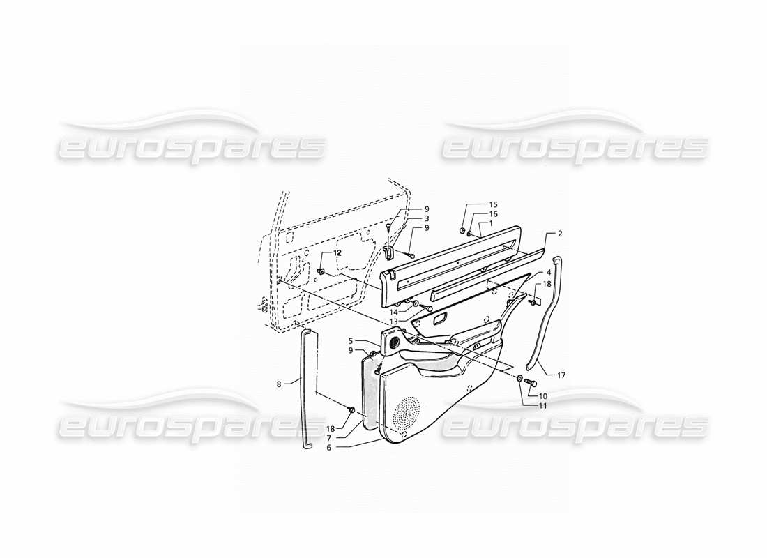 maserati qtp. 3.2 v8 (1999) adornos interiores: diagrama de piezas de los paneles de las puertas traseras