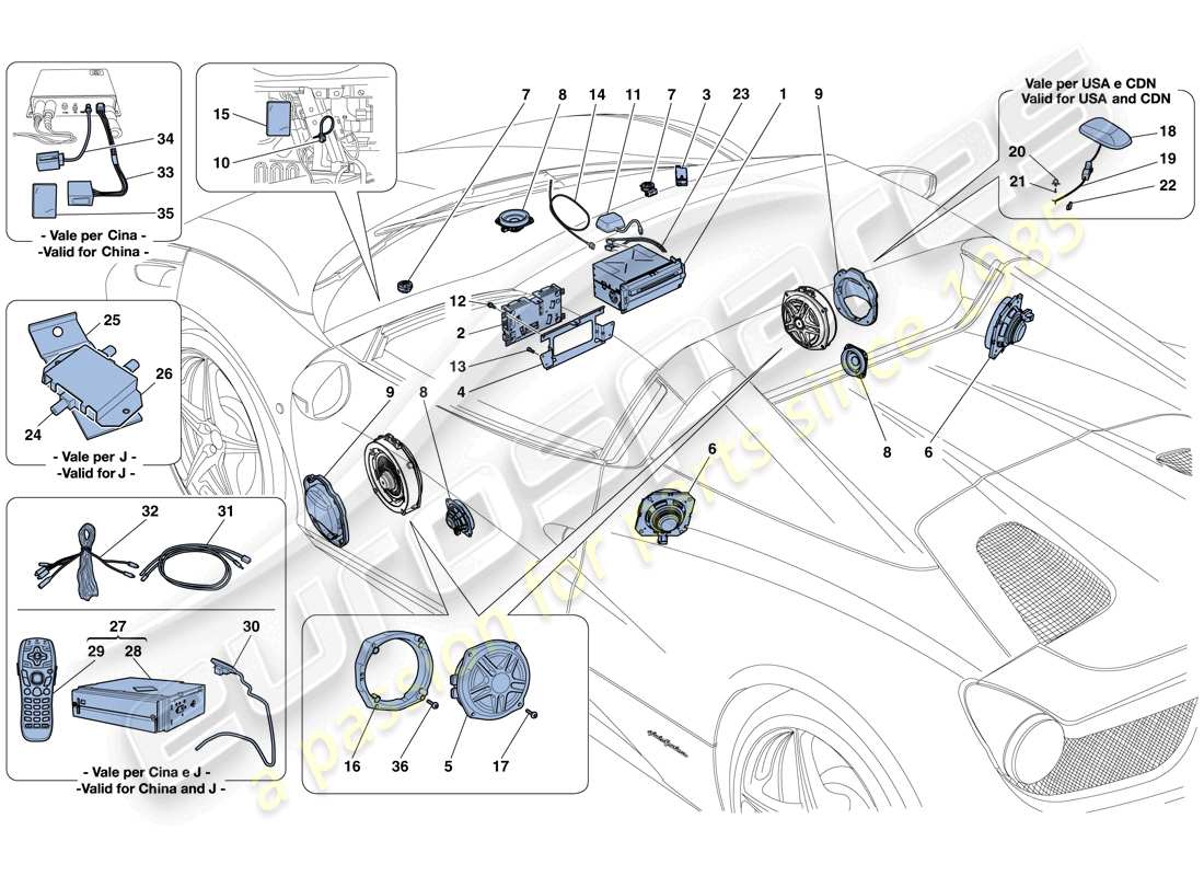 ferrari 458 spider (rhd) diagrama de piezas del sistema hi-fi