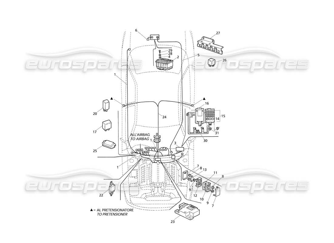 maserati qtp v8 evoluzione eléctrico. sistema: diagrama de piezas del tablero y la batería (transmisión derecha)