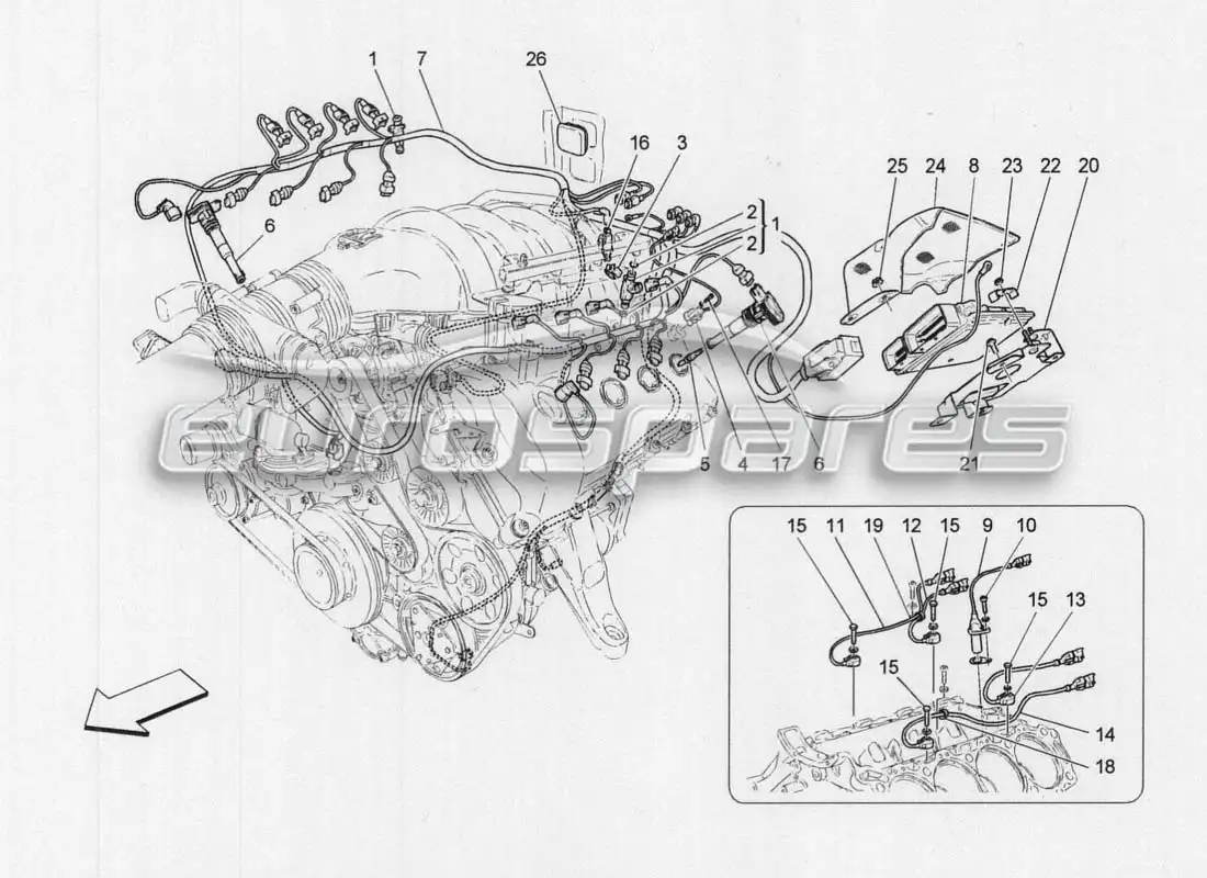 maserati grancabrio mc centenario gestión electrónica - inyección y control diagrama de piezas