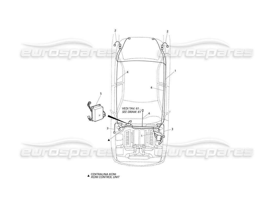 maserati qtp v8 evoluzione sistema eléctrico: abs y suspensión 'koni' diagrama de piezas