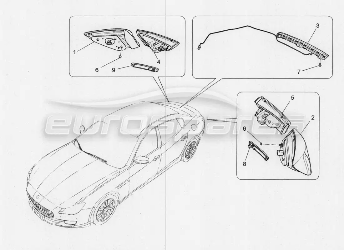 maserati qtp. v8 3.8 530bhp 2014 auto diagrama de piezas de los grupos de luces traseras