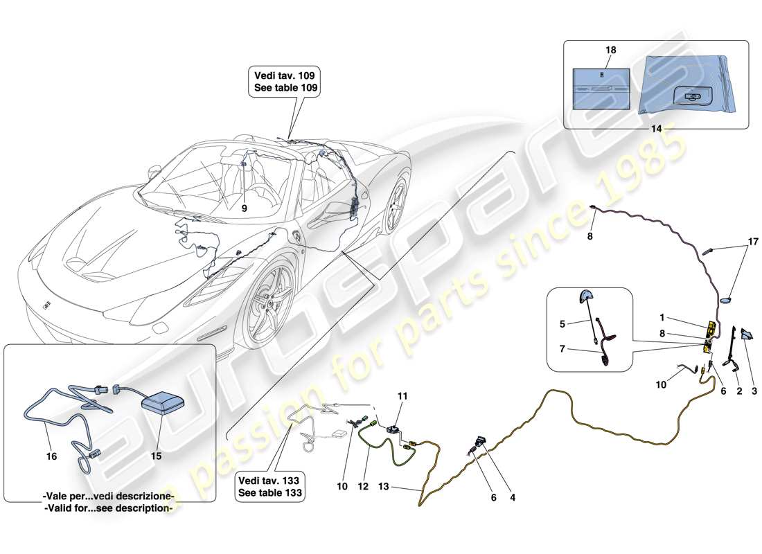 ferrari 458 speciale aperta (usa) diagrama de piezas de telemetría