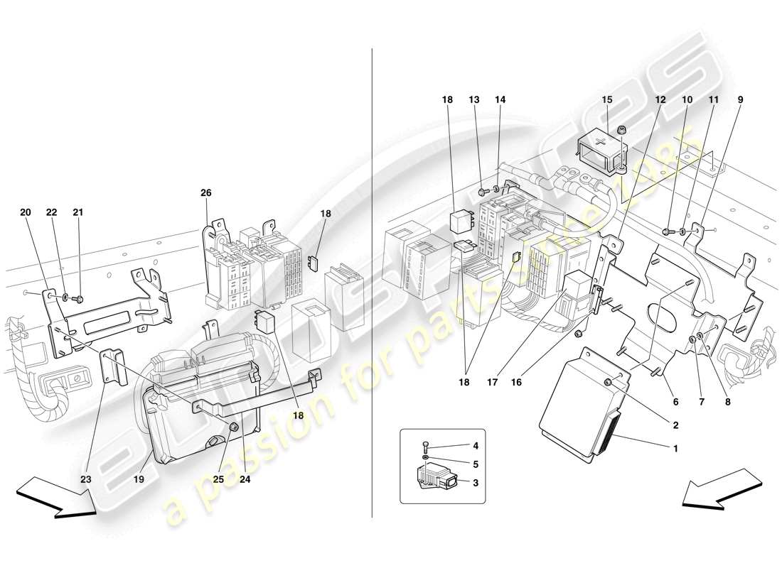 ferrari f430 scuderia (rhd) ecu del habitáculo trasero diagrama de piezas