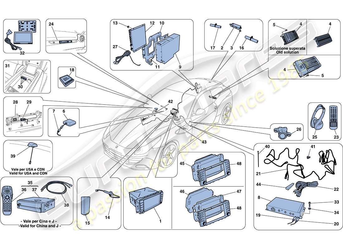 ferrari ff (usa) diagrama de piezas del sistema de información y entretenimiento