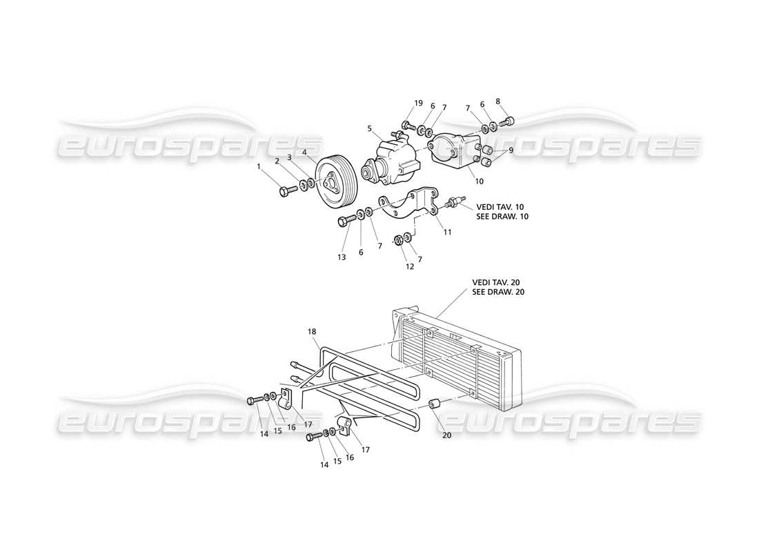maserati qtp v8 evoluzione diagrama de piezas de las bombas de dirección asistida y del radiador de aceite