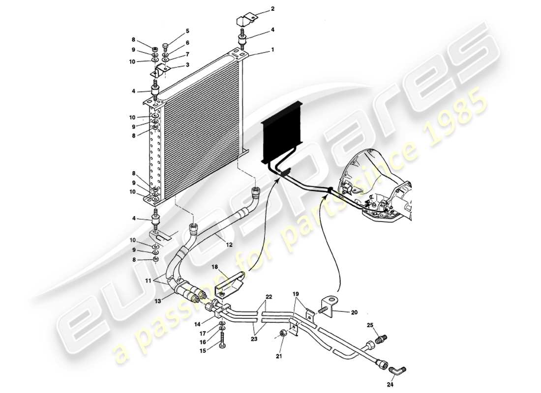 aston martin v8 volante (2000) diagrama de piezas de refrigeración de la caja de cambios