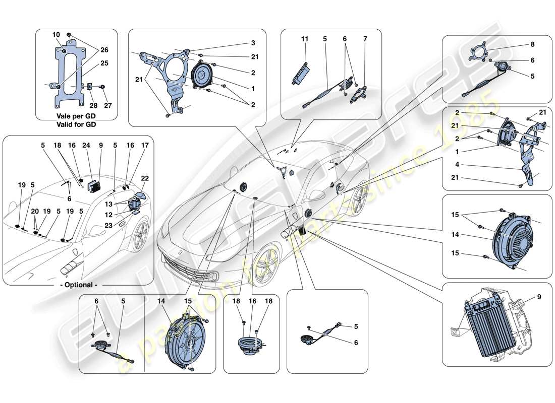 ferrari gtc4 lusso t (usa) diagrama de piezas del sistema de altavoces de audio