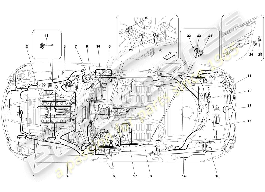 ferrari 599 gtb fiorano (rhd) sistema eléctrico diagrama de piezas