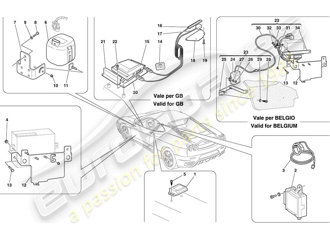 ferrari f430 coupe (usa) ecu y dispositivos del sistema antirrobo diagrama de piezas