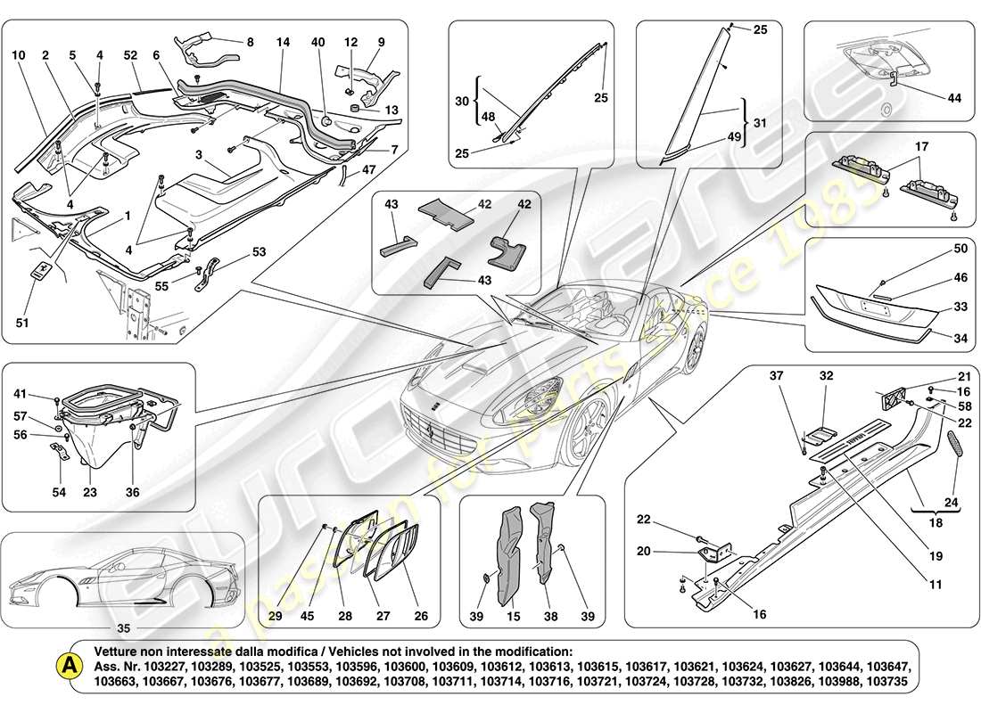 ferrari california (usa) protectores, acabados y cubiertas diagrama de piezas