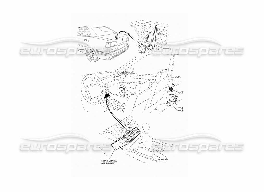 maserati qtp v6 (1996) diagrama de piezas del sistema de audio