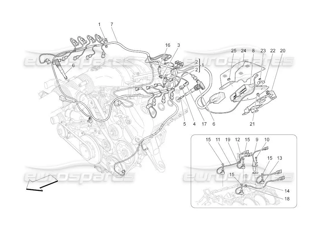 maserati qtp. (2011) 4.2 auto control electrónico: diagrama de piezas de control de sincronización del motor y inyección