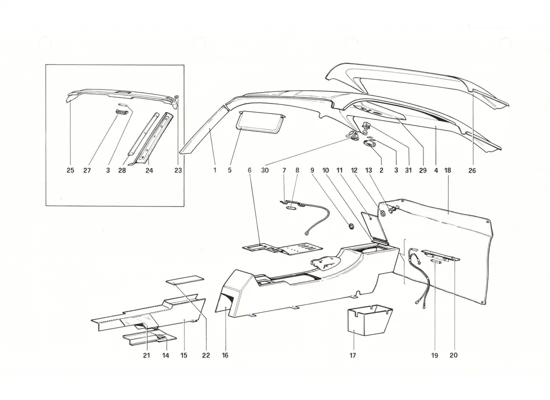 ferrari 208 gtb gts túnel y techo diagrama de piezas