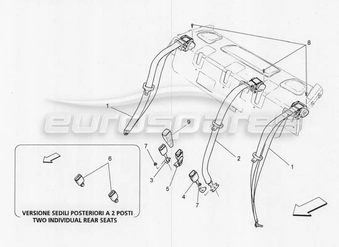 maserati qtp. v8 3.8 530bhp 2014 auto diagrama de piezas de los cinturones de seguridad traseros