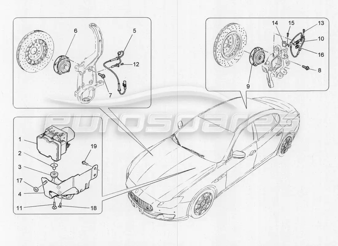 maserati qtp. v8 3.8 530bhp 2014 auto diagrama de piezas de los sistemas de control de frenado