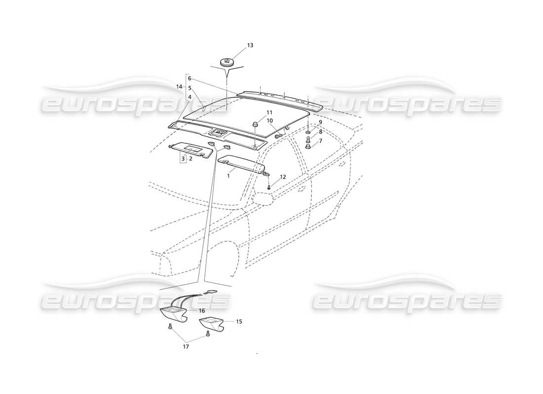 maserati qtp v6 evoluzione adornos interiores: techo diagrama de piezas