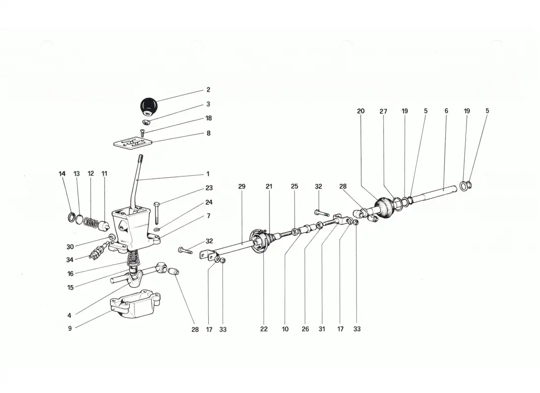 ferrari 208 gtb gts controles exteriores de la caja de cambios diagrama de piezas
