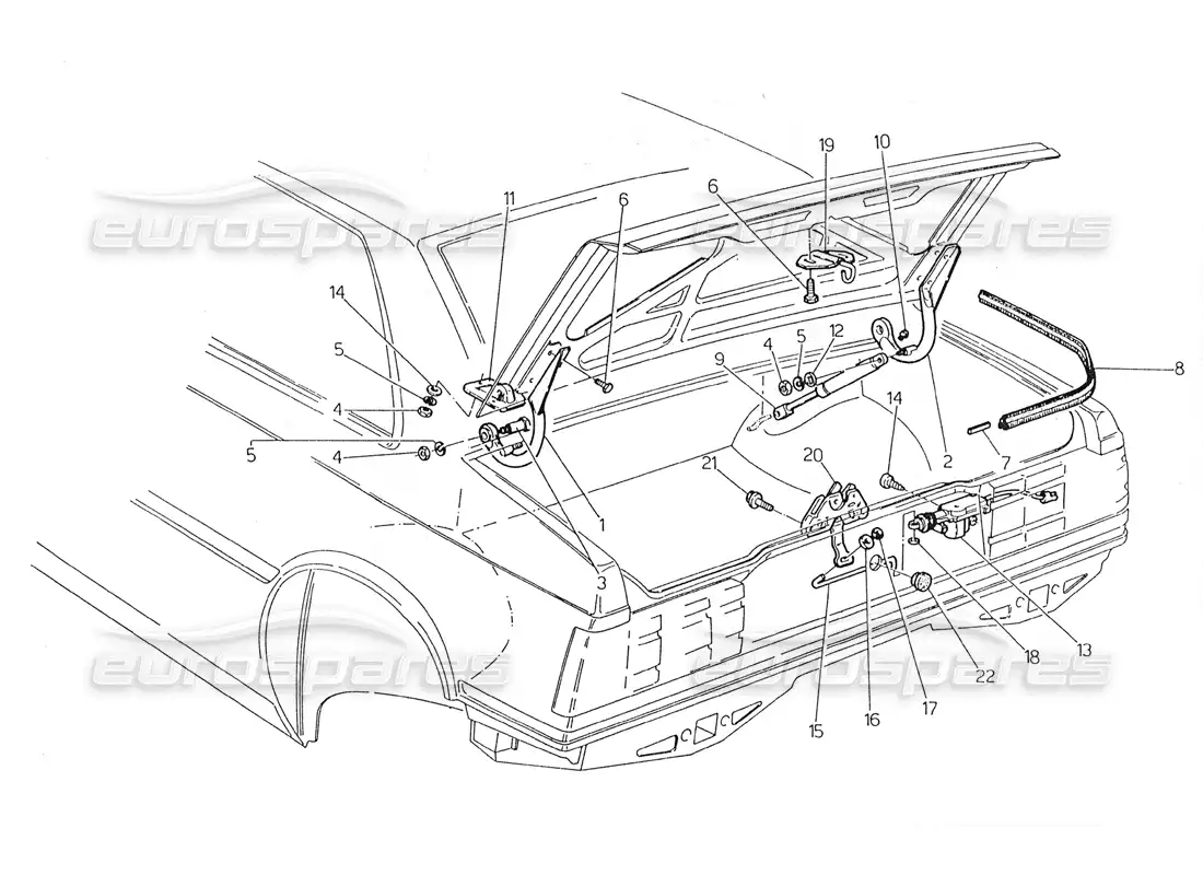 maserati 228 diagrama de piezas de la tapa del maletero