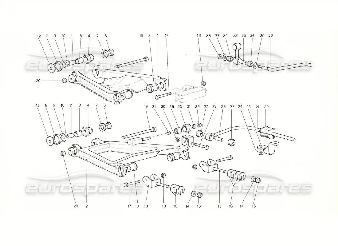 ferrari 308 gt4 dino (1976) suspensión trasera: horquillas diagrama de piezas