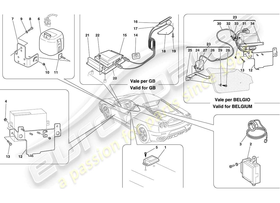 ferrari f430 coupe (rhd) ecu y dispositivos del sistema antirrobo diagrama de piezas