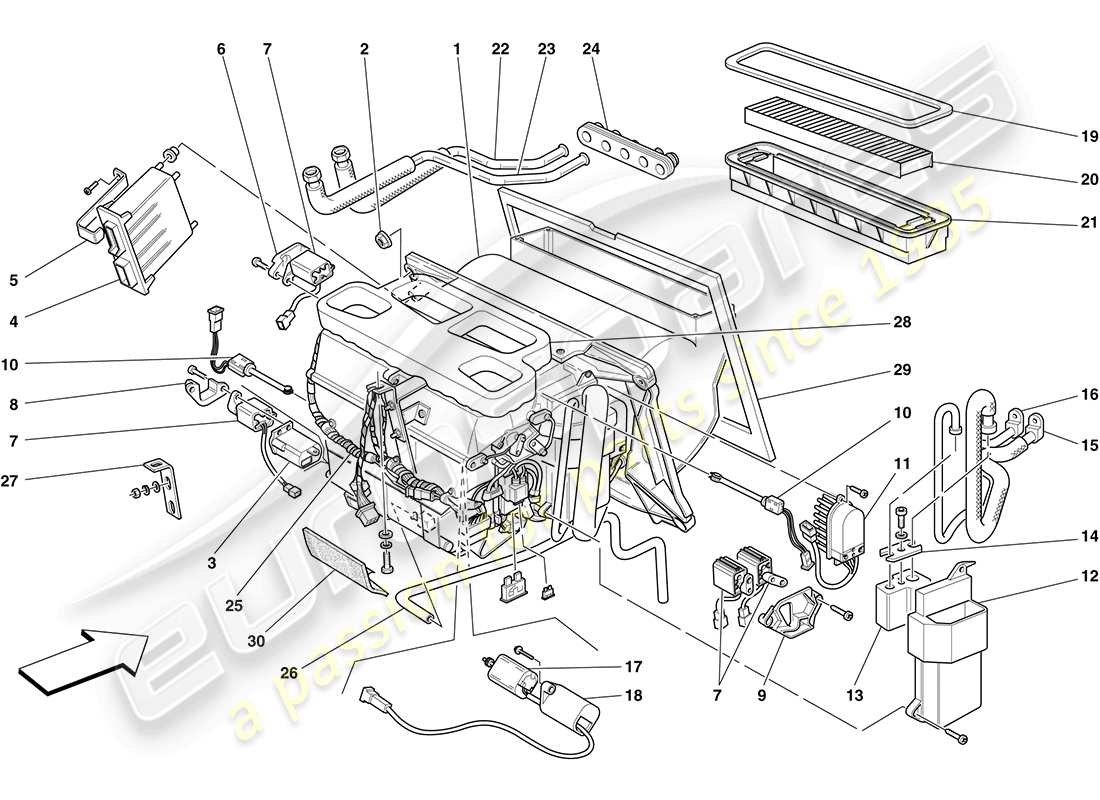 ferrari f430 coupe (rhd) unidad evaporadora diagrama de piezas