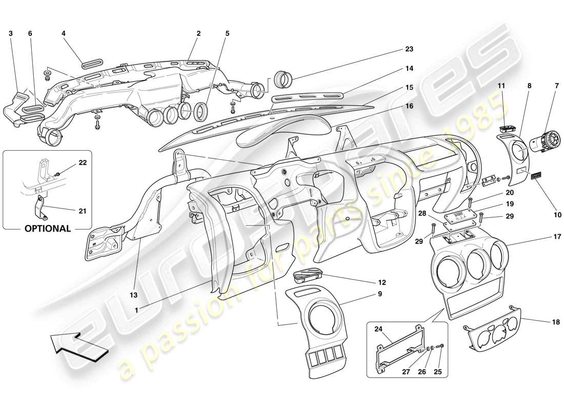 ferrari f430 spider (rhd) diagrama de piezas del tablero