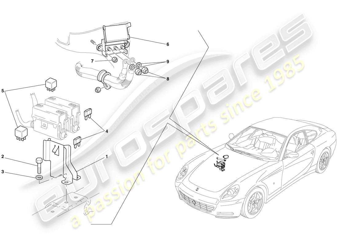 ferrari 612 scaglietti (usa) diagrama de piezas de la ecu del compartimiento del motor