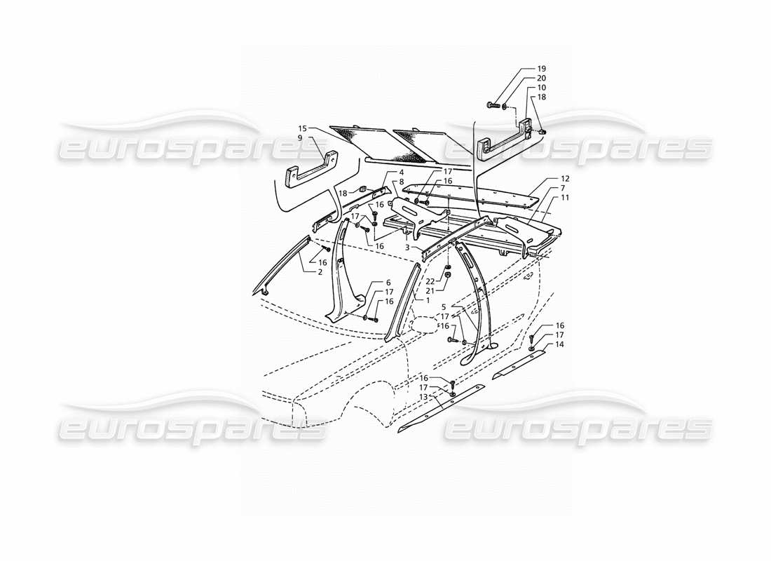maserati qtp. 3.2 v8 (1999) adornos interiores: diagrama de piezas de los pilares