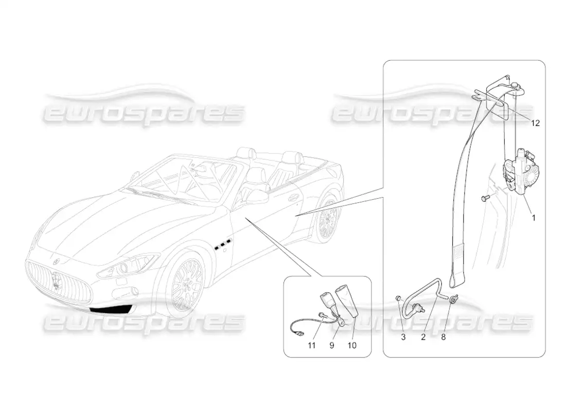maserati grancabrio (2011) 4.7 cinturones de seguridad delanteros diagrama de piezas